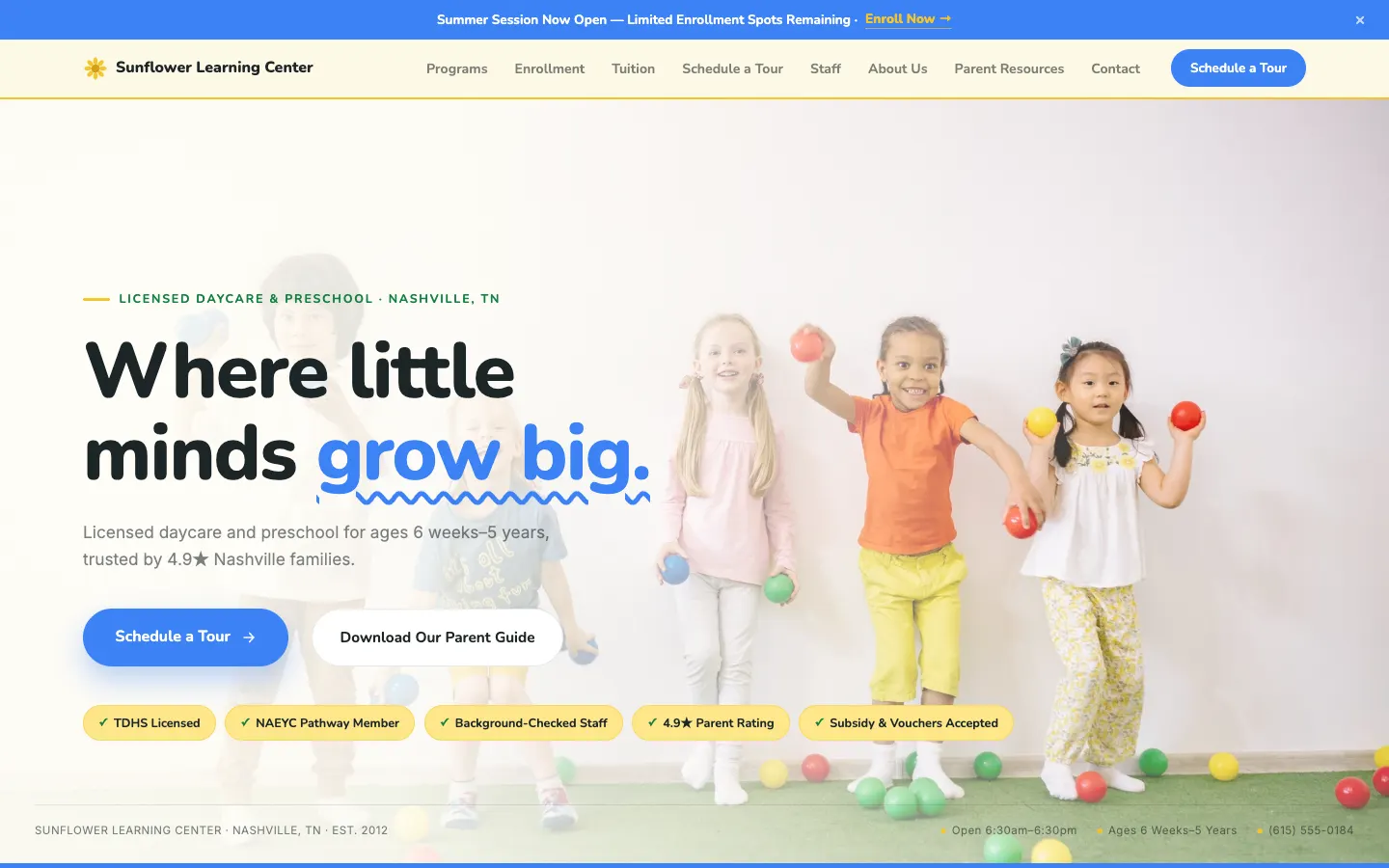 Childcare and preschool website built on WorkspaceCMS