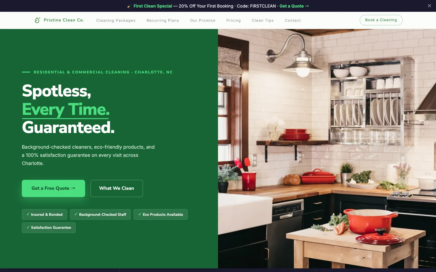 Commercial cleaning website built on WorkspaceCMS