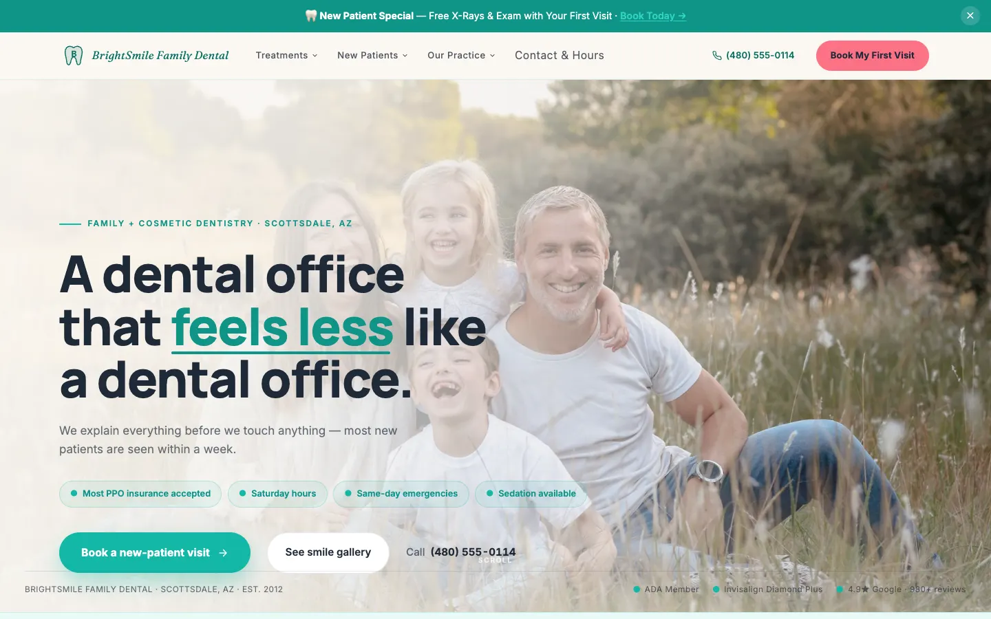 Family dental practice website built on WorkspaceCMS