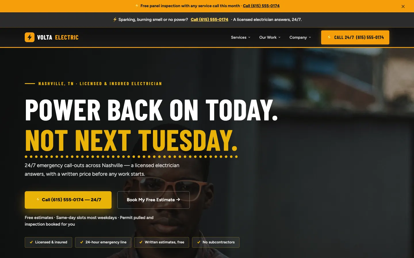 Electrical contractor website built on WorkspaceCMS