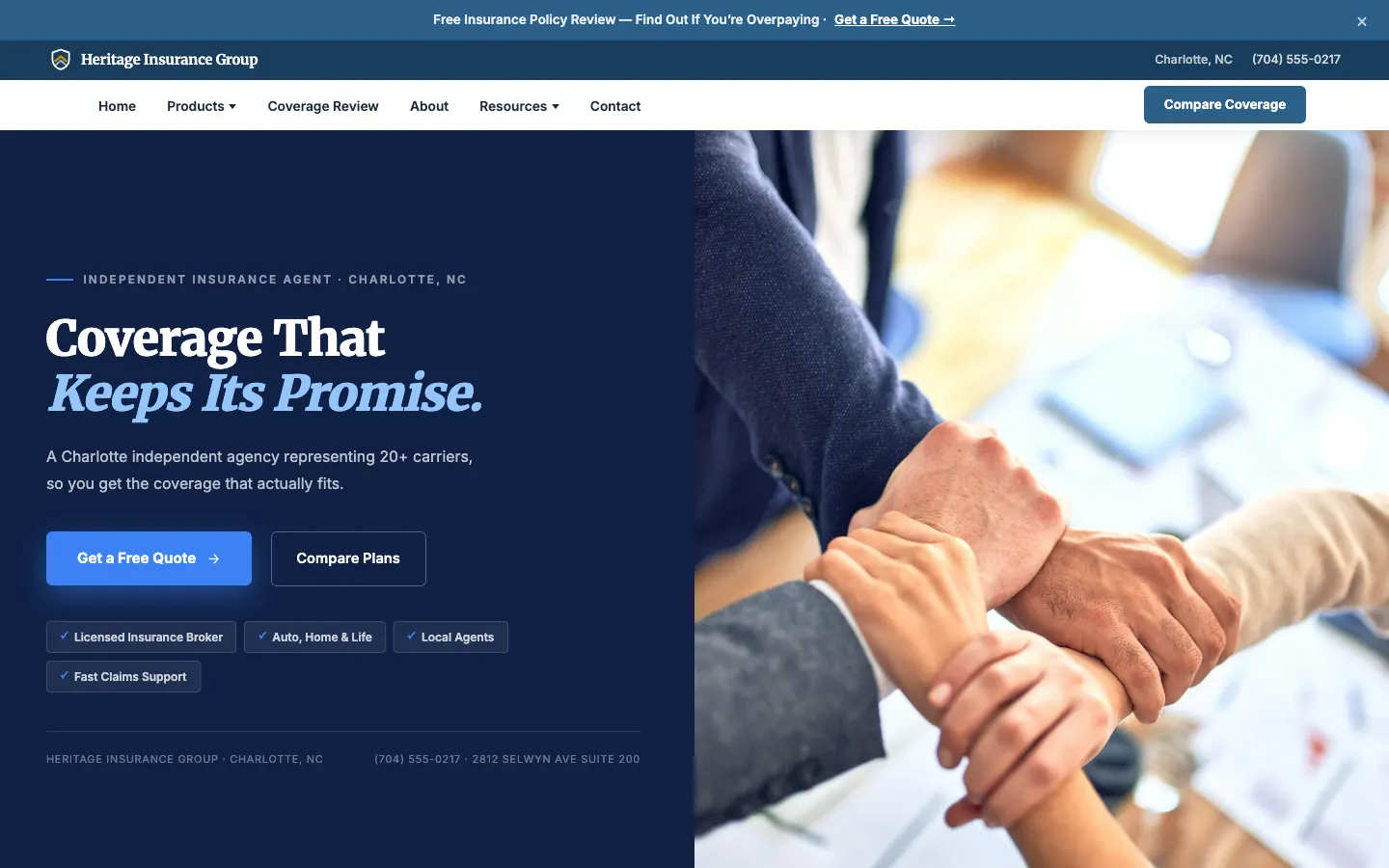 Insurance agency website built on WorkspaceCMS