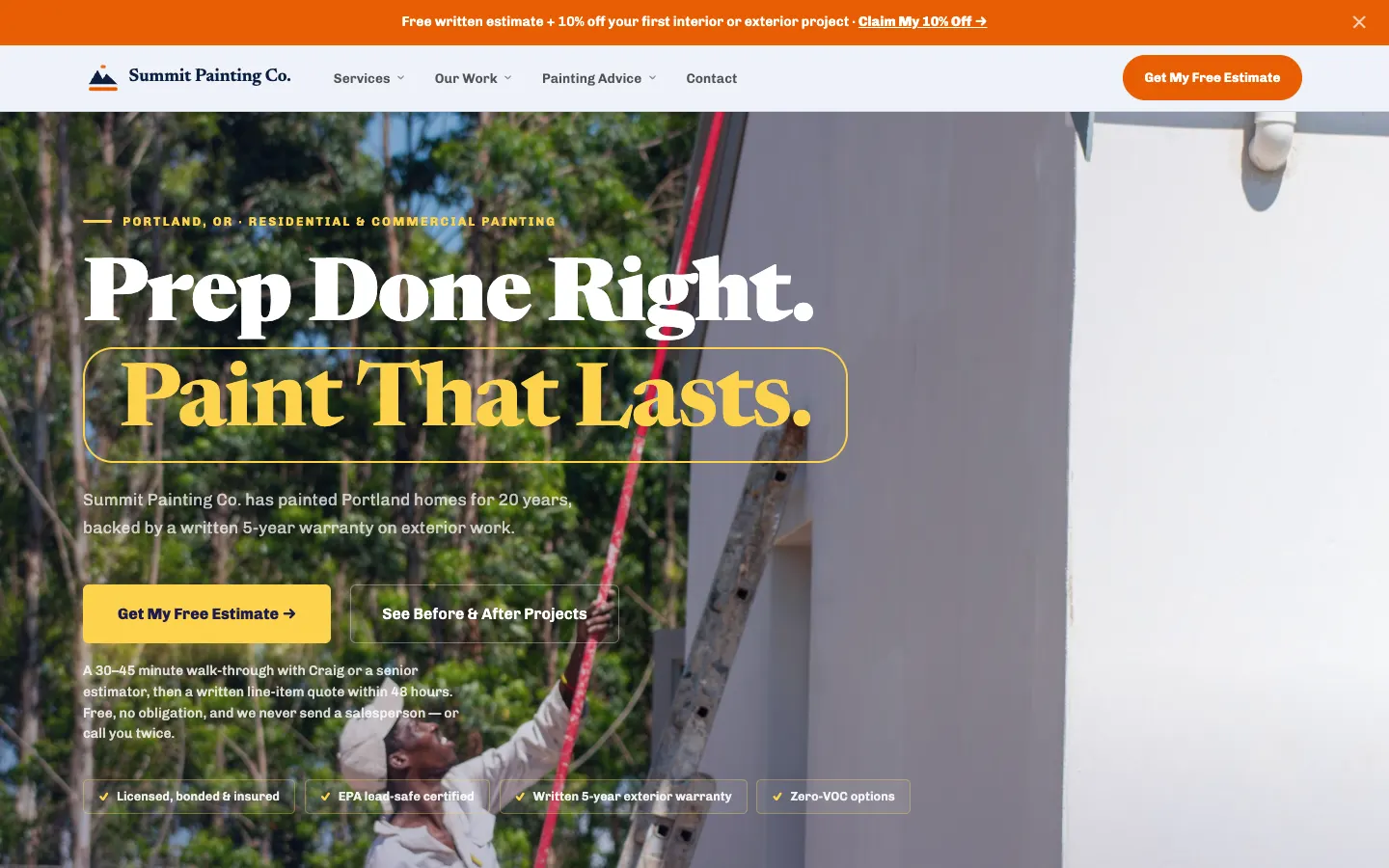 Painting contractor website built on WorkspaceCMS