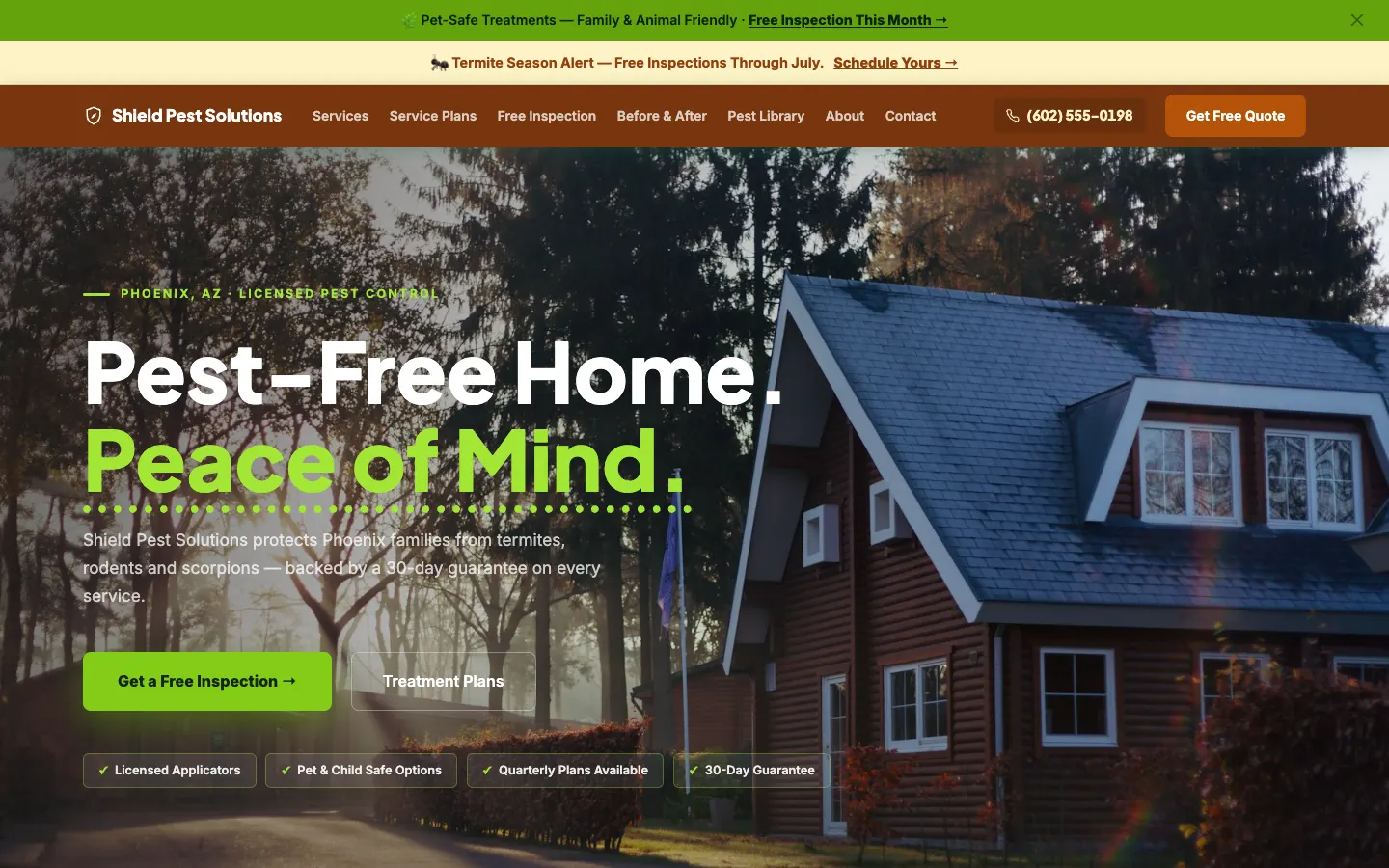 Pest control website built on WorkspaceCMS