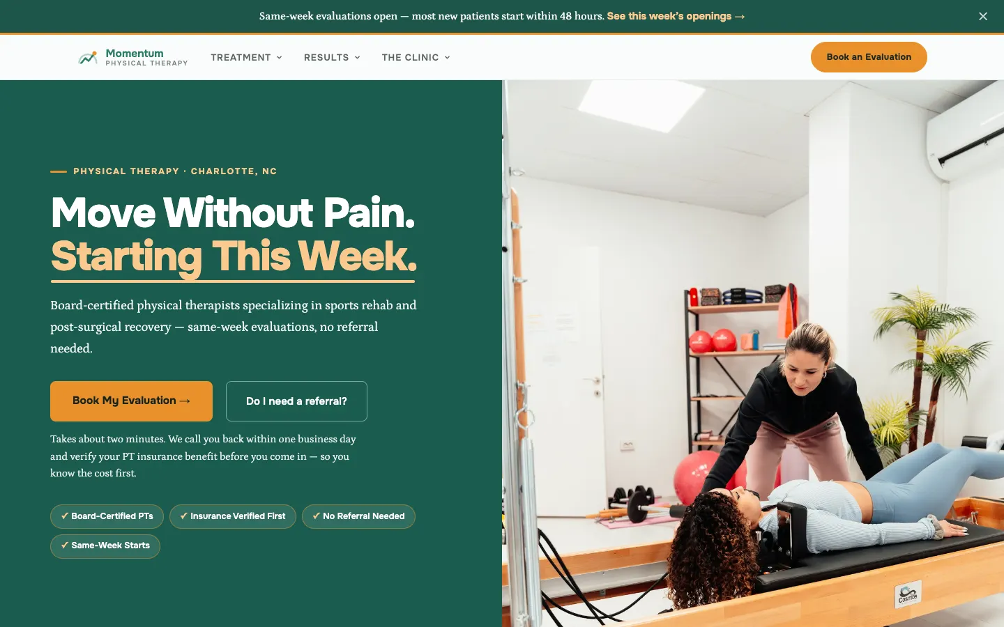 Physical therapy website built on WorkspaceCMS