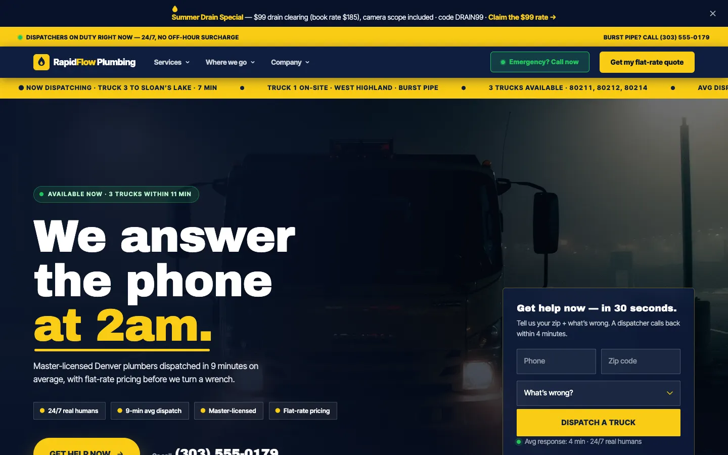 Plumbing and drains website built on WorkspaceCMS