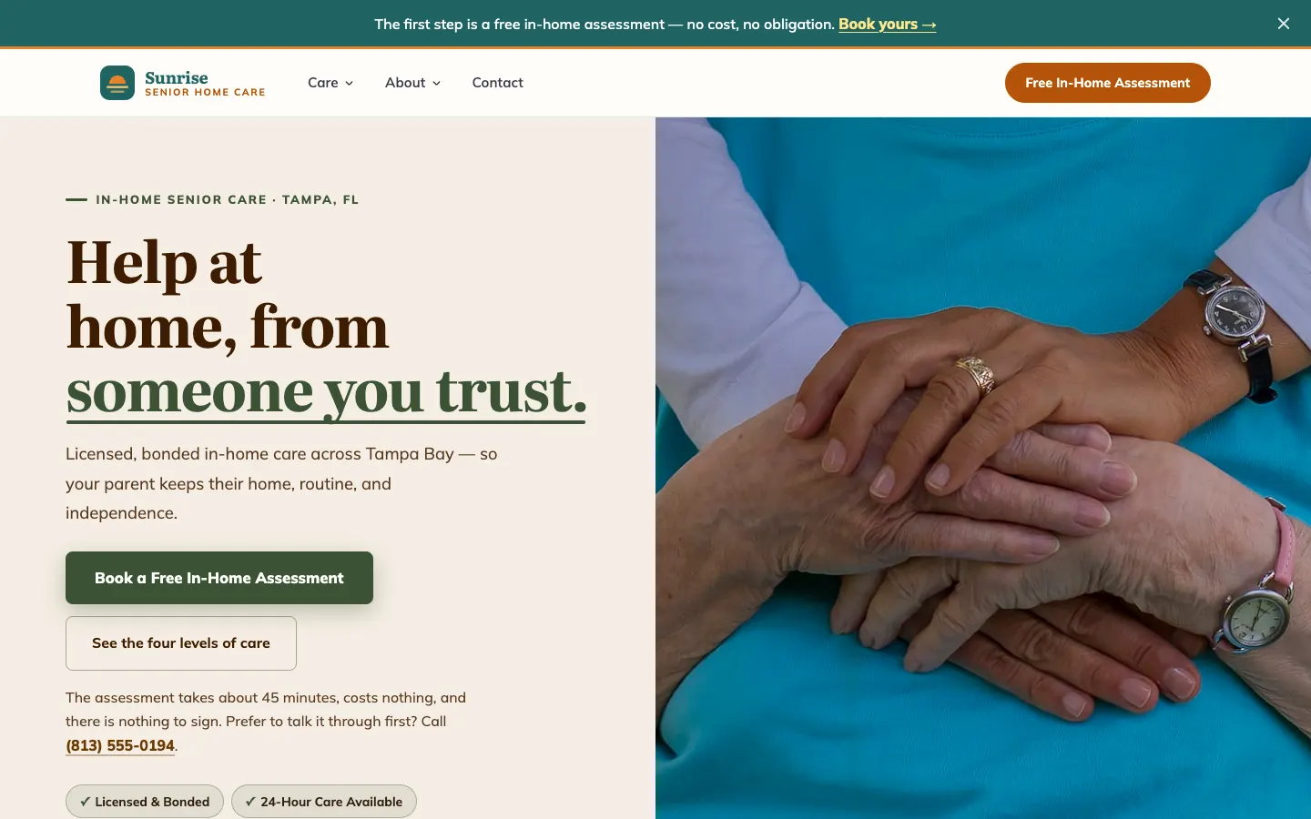 Senior care website built on WorkspaceCMS