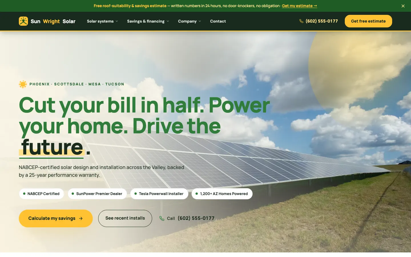 Solar installer website built on WorkspaceCMS
