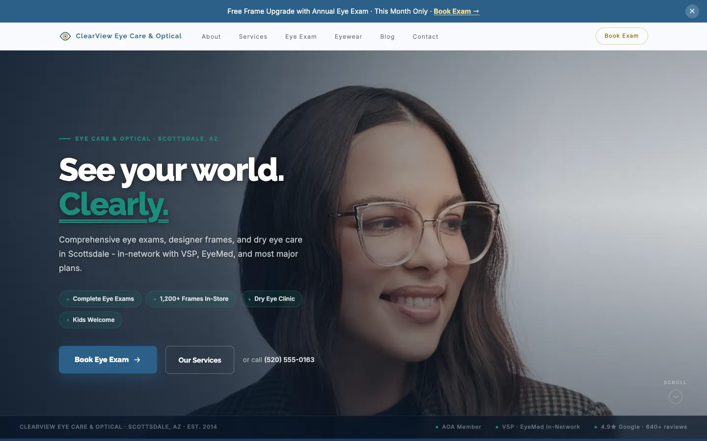 Optometry website built on WorkspaceCMS